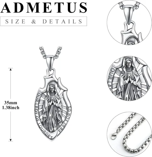 Vista 2 de ADMETUS Medallas de plata de ley 925 Collar de amuleto con cadena Rolo de 22 pulgadas + 2 pulgadas