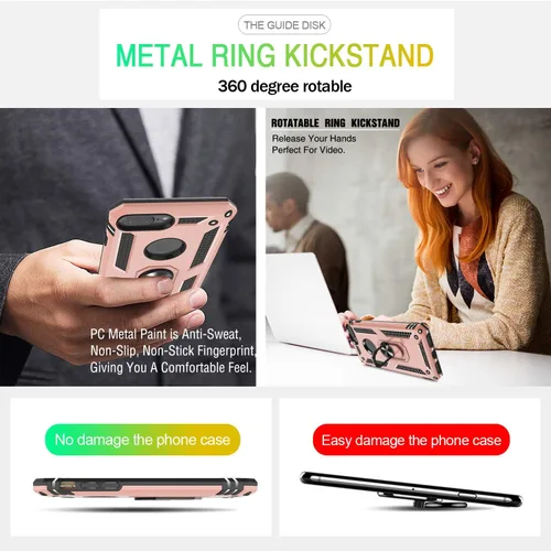 Vista 7 de Gritup Funda compatible con iPhone 6/6S/7/8 Plus con protector de pantalla HD, grado militar, a prueba de golpes, con anillo magnético para iPhone
