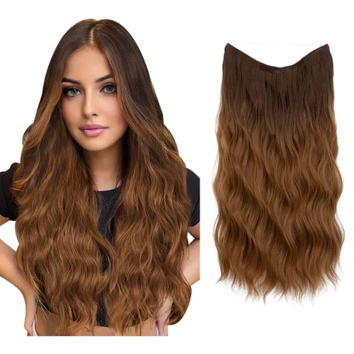 Vista 17 de SARLA Extensión de Cabello con Alambre Invisible con 3 Clips Pieza de Cabello Sintética Corta de Ondas de Playa Diadema Transparente Ajustable