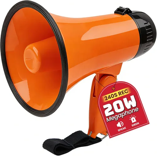 Vista 11 de MyMealivos 20W Megaphone Bullhorn, Built in Siren & 240s Recording, 5.4"×8.6" Portable Megaphone with Volume Control Cover Up to 300 feet+ for