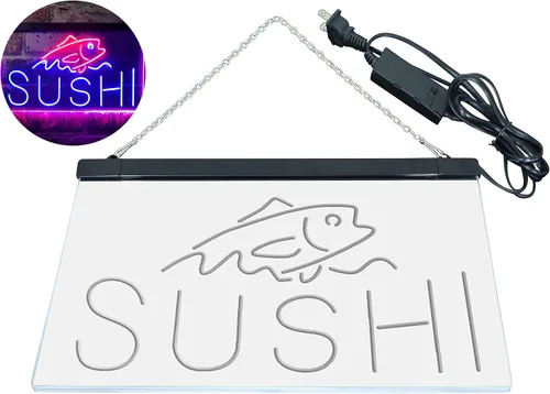 Vista 40 de ADVPRO Sushi Fish Sashimi Restaurant - Letrero de neón LED de doble color, azul y rojo, 12 x 8.5 pulgadas, st6s32-i3334-br