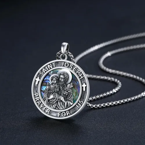 Vista 3 de JUSTKIDSTOY Collar de plata de ley 925 con San MiguelSan PeregrinoVirgen MaríaSan FranciscoSan AntonioSan JoséBaphomet para hombres y mujeres
