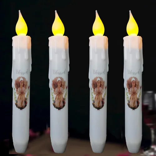 Vista 8 de Velas cónicas sin llama primitivas con temporizador, velas LED parpadeantes de 6.75 pulgadas, vela decorativa sin goteo para Halloween, Navidad