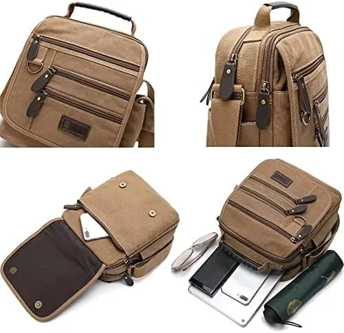 Vista 4 de Bolso bandolera de lona para hombre, bolso bandolera pequeño, bolso de trabajo, multifunción, vintage