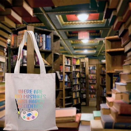 Vista 7 de BDPWSS Regalo para amantes del arte, no hay errores, solo accidentes felices, bolsa de mano inspiradora para estudiantes (sin errores TG), Blanco