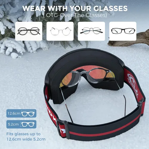 Vista 3 de findway OTG - Gafas de esquí, gafas de nieve y snowboard para hombres, mujeres y jóvenes [mejoradas] aptas para todos los cascos, antiniebla