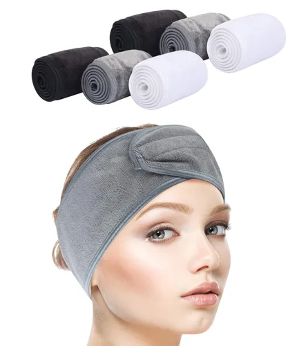 Vista 8 de SINLAND Diadema facial de spa ajustable para maquillaje, paquete de 3 3 multicolor