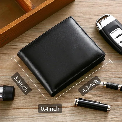 Vista 2 de Swallowmall Cartera de cuero con bloqueo RFID para hombre, cartera plegable para hombre con 1 ventana de identificación y 13 ranuras para tarjetas
