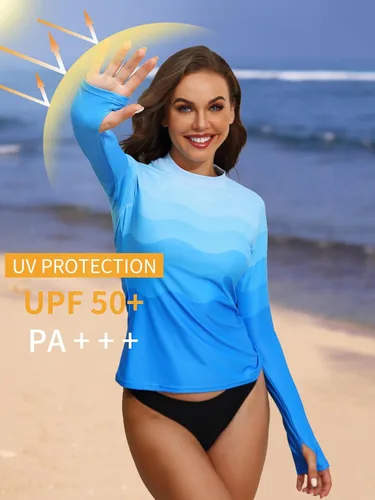 Vista 3 de ATTRACO Camiseta de protección contra erupciones para mujer, manga larga, estampada, protección UPF 50