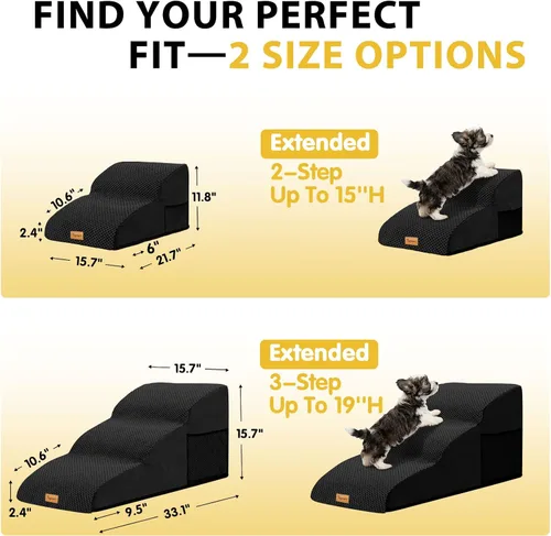 Vista 2 de 2-Step Dog Stairs for Small Dogs, Non-Slip Foam Pet Steps for Low Couch Bed Negro