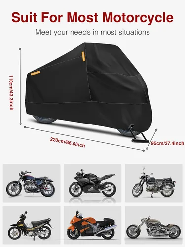 Vista 2 de Puroma Funda para Motocicleta de Servicio Pesado, Funda para Scooter Impermeable para Exteriores, Protección Universal de Calidad para Todas