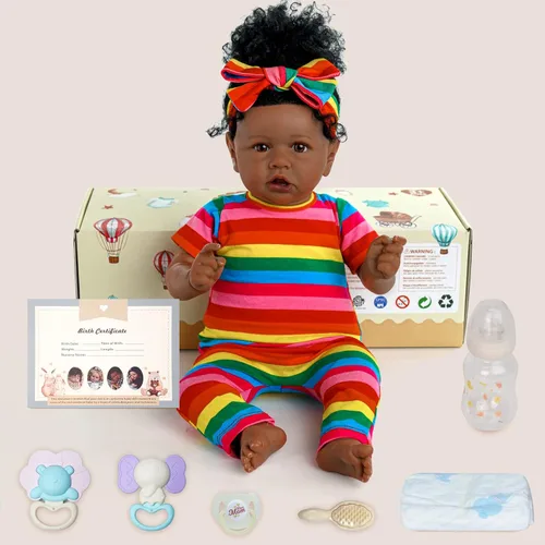 Vista 8 de JIZHI Muñecas Bebé Reborn Negras - Cuerpo Suave Realista Afroamericana Muñeca de Niña Recién Nacida de 20 Pulgadas Mejor Set de Regalo de Cumpleaños