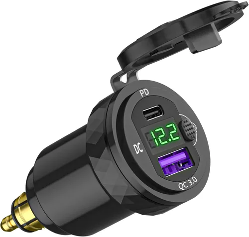 Vista 10 de DIN Hella Plug to Dual QC 3.0 Cargador USB Adaptador de corriente con voltímetro e interruptor de encendido/apagado para BMW Ducati Triumph Dual QC