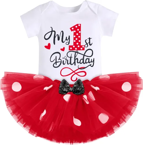 Vista 19 de IMEKIS Conjunto de Ropa de Cumpleaños de Ratón para Bebé Niña 1er 2do Cumpleaños Pelele Romper para Romper Tartas Falda Tutú Conjunto de Lunares