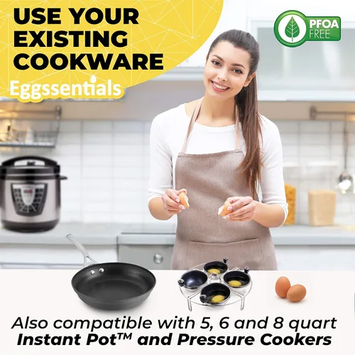 Vista 3 de Eggssentials - Inserto para escalfador de huevos de acero inoxidable, cocedor de huevos escalfados de silicona, taza para huevos escalfados, libre