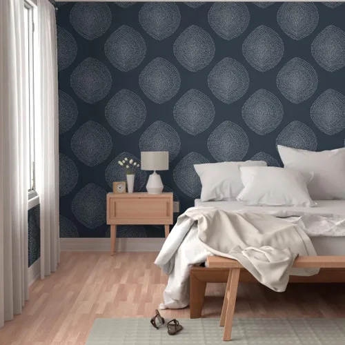 Vista 5 de Spoonflower Boho White Navy Dots Pre-Pasted Removable Wallpaper Sample 12" x 24" Abstract Bohemian Water-activated, simple to install and