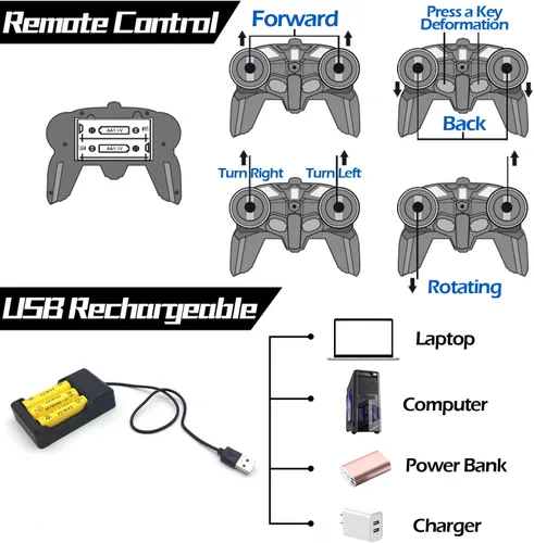 Vista 7 de Coche de control remoto - Juguetes de robot transformables para niños adolescentes, coche RC recargable con luces, coche RC 2.4Ghz 1:18 recargable