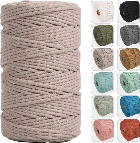 Vista 7 de NOANTA - Cuerda de macramé de 4 mm x 109 yardas color verde aguacate, cuerda de algodón para colgar en la pared, ganchos de plantas