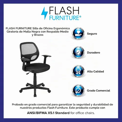 Vista 12 de Flash Furniture Silla de oficina ejecutiva de malla con respaldo medio, con Negro