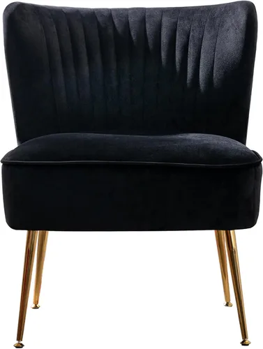 Vista 4 de WO Home Furniture - Silla decorativa de terciopelo copetudo de 25 pulgadas de ancho con patas de metal dorado resistentes a la corrosión, asiento