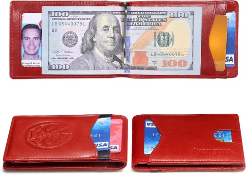 Vista 3 de IRON SPIDER Carteras para hombre con pantera de personaje de superhéroe, barrera RFID, ultrafina doble pliegue de cuero minimalista bolsillo frontal