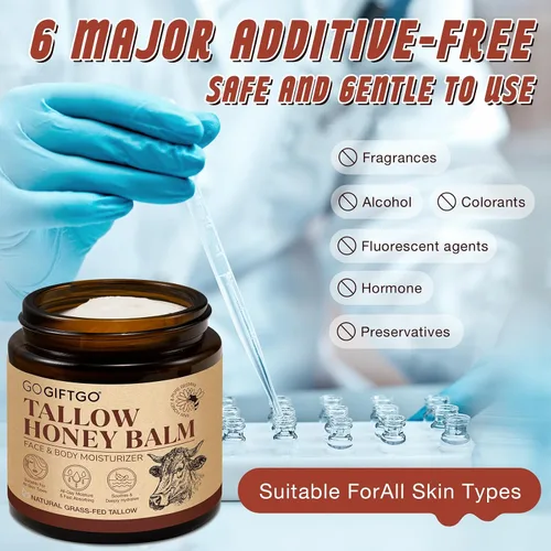 Vista 9 de GOGIFTGO Sarga de ternera para la piel, sebo y bálsamo de miel, sarga de res para la cara, hidratante facial de caldo, hidratante natural hidrata