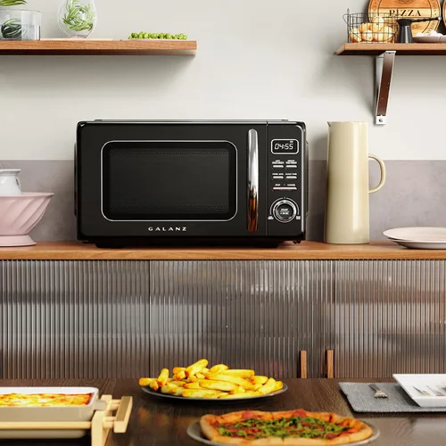 Vista 7 de Galanz GLCMKZ11BKR10 - Horno microondas retro de encimera, con funciones de cocción y recalentamiento automáticos, descongelación, inicio rápido
