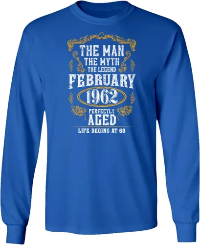 Vista 2 de Camiseta unisex de manga larga con texto en inglés "Man Myth" (60 cumpleaños, febrero de 1962)