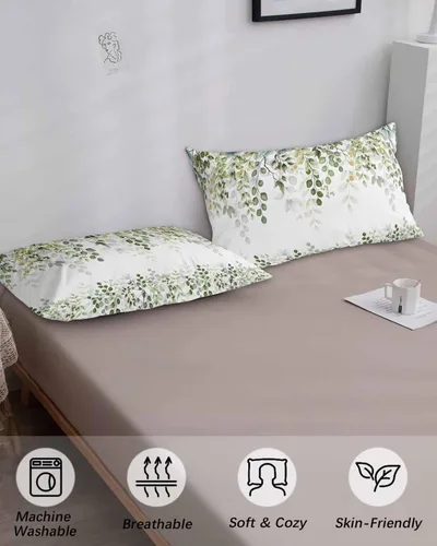 Vista 4 de Fundas de almohada de hojas verdes salvia, tamaño King, fundas de almohada suaves transpirables y refrescantes largas para cama y sofá, 20 x 40