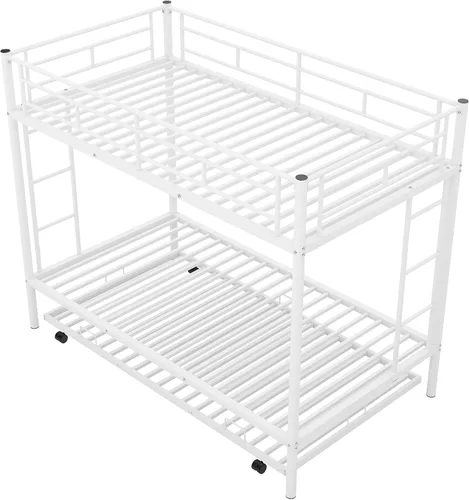 Vista 9 de Bellemave Litera individual sobre cama individual con nido, marco de cama de metal con escalera y rieles de seguridad para niños, niñas, niños