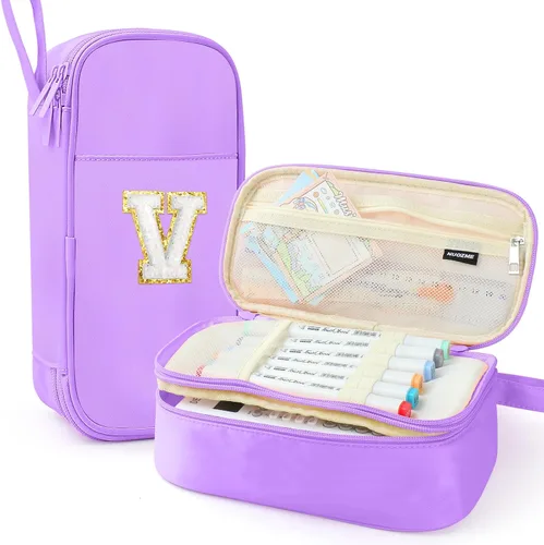 Vista 31 de Estuche Grande para Lápices, Bolsa de Lápices de Gran Capacidad, Bolsa de Lápices Personalizada con Inicial con Cremallera Suave, Múltiples