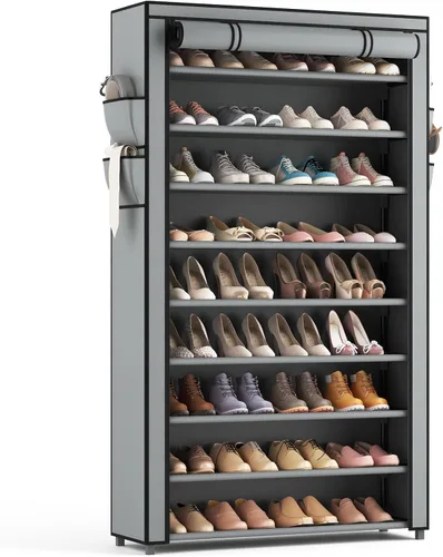Vista 10 de LANTEFUL Zapatero con cubiertas, organizador de zapatos de 5 niveles de gran capacidad, estante para zapatos, 20-24 pares, ahorro de espacio, Negro