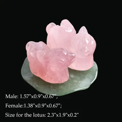 Vista 2 de Figura de cristal de cuarzo rosa con patos mandarinos en aventurina verde, figura de hoja de loto, regalos para el día de San Valentín