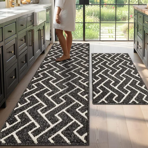 Vista 23 de Juegos de alfombras de cocina de 2 piezas - Alfombras de cocina antideslizantes coloridas para piso - Gruesas, alfombra decorativa de piso de cocina