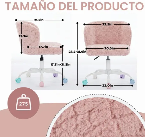 Vista 2 de Silla de tocador de piel sintética rosa bebé, silla de escritorio