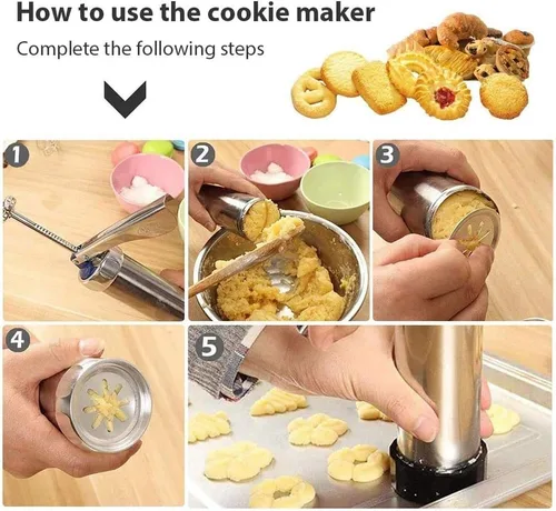 Vista 5 de Kit de pistola de prensa de galletas para hacer galletas, máquina para hacer churro, pistola de glaseado, prensa de galletas para hornear