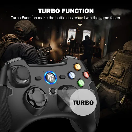 Vista 5 de EasySMX Controlador de juegos con cable mando de juegos de PC con doble vibración Turbo y botones de disparo para Windows PCPS3Android TV BoxTesla