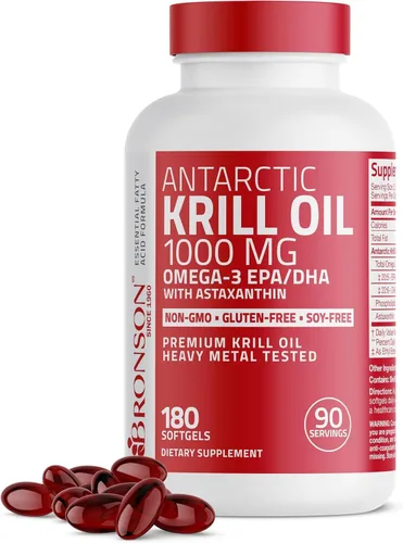 Vista 9 de Bronson Aceite de krill antártico 1000 mg con omega-3 EPA, DHA, astaxantina y fosfolípidos 60 cápsulas blandas Probado en metales pesados
