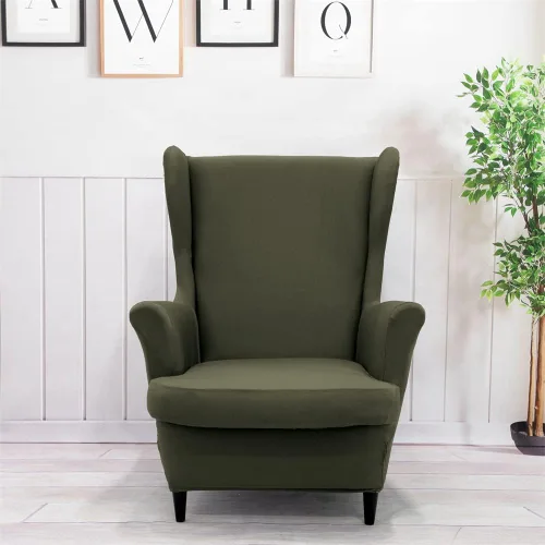 Vista 2 de Fundas para silla Wingback, 2 piezas, fundas elásticas para sillón de ala de color sólido con parte inferior elástica, protector de muebles