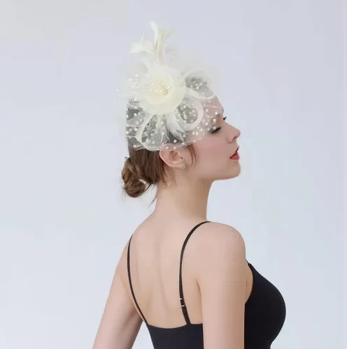 Vista 2 de SHUERIET Women's Fascinator Hat with Feathers Flowers,Headband Hair Clip for Weddings,Mesh Church Derby Tea Party