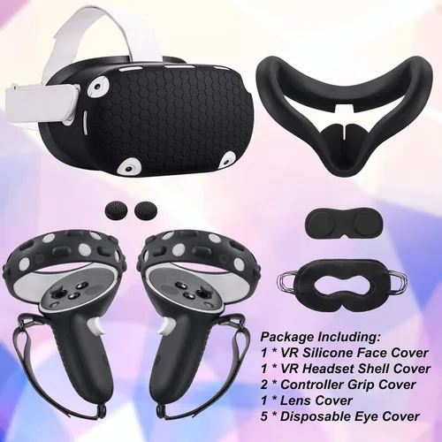 Vista 7 de Accessories Compatible with Oculus Quest 2 Silicone Touch Controller Grip Cover, Face Cover, Headset Shell Cover, Protective Lens Case, Disposable