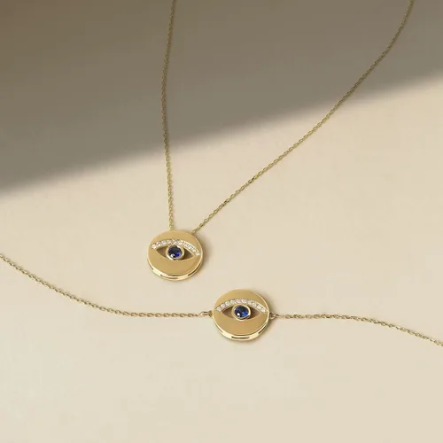Vista 4 de GELIN Collar de oro macizo de 14 quilates con zafiro de diamante para mujer, Oro, Diamante