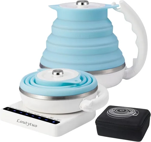 Vista 9 de Hervidor eléctrico plegable de silicona de grado alimenticio ultrafino con control de temperatura variable con doble voltaje, apagado automático