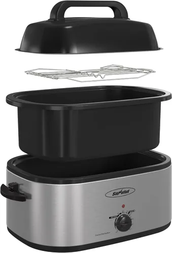Vista 14 de Sunvivi Horno Asador Eléctrico de 22 Cuartos para Pavo con Tapa, Asadores Eléctricos con Bandeja Extraíble, Asador Grande, Tapa Visible