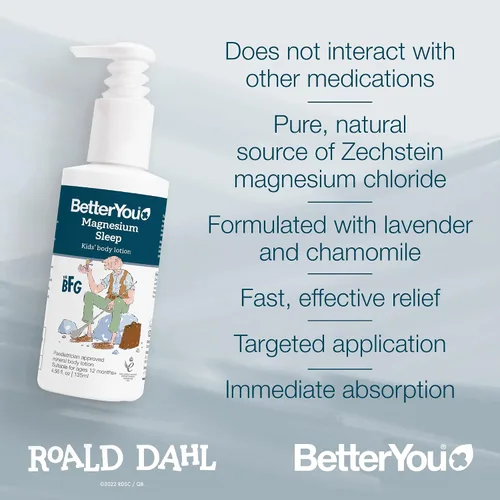 Vista 5 de BetterYou Loción corporal de magnesio para dormir - Loción corporal relajante para niños - Crema de magnesio con lavanda y manzanilla - Para niños