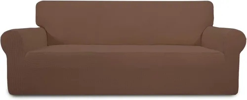 Vista 64 de PureFit Funda elástica para sofá biplaza, funda de sofá suave y antideslizante de jacquard de elastano, protector de muebles lavable con espuma