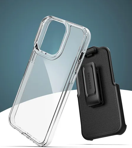 Vista 5 de Encased Funda para cinturón diseñada para iPhone 13 PRO MAX funda transparente con clip de funda (funda transparente con soporte para teléfono)