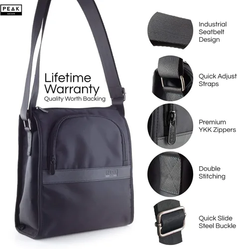 Vista 2 de Peak Gear - Bolso bandolera para hombre, duradero, seguro para viajes, incluye identificación de por vida