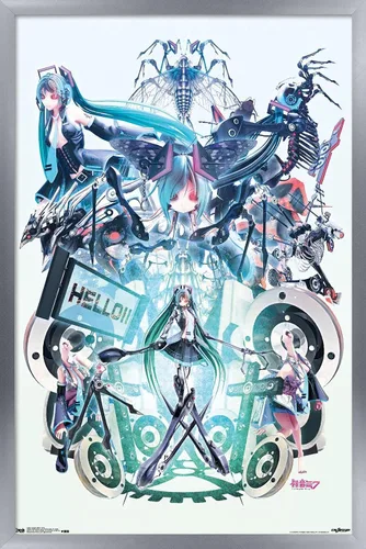 Vista 12 de Trends International Hatsune Miku - Póster de pared Hello, 14.725 x 22.375 pulgadas, versión con marco de madera tipo granero