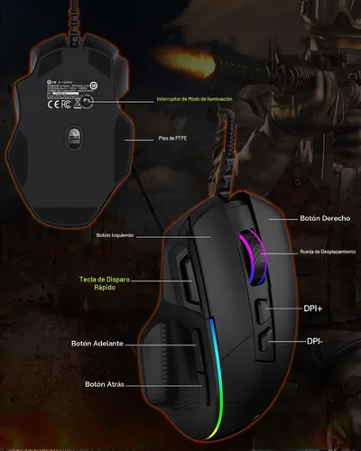 Vista 9 de Ratón para juegos de computadora con cable X49, llave de fuego rápido
